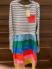 Mini boden girls long sleeve rainbow striped mixed dress 11 12 NWT