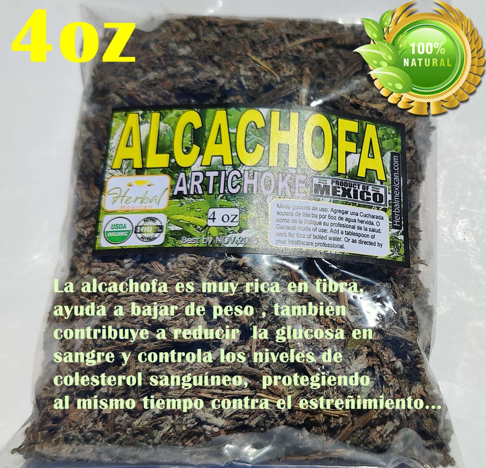 4oz Alcachofa Hierba/te, Artichoke leaf, artichoke tea Organic mexican