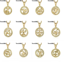 White/Yellow Gold Filled 12 Horoscope Zodiac Pendant Necklace 20-22" Box Chain