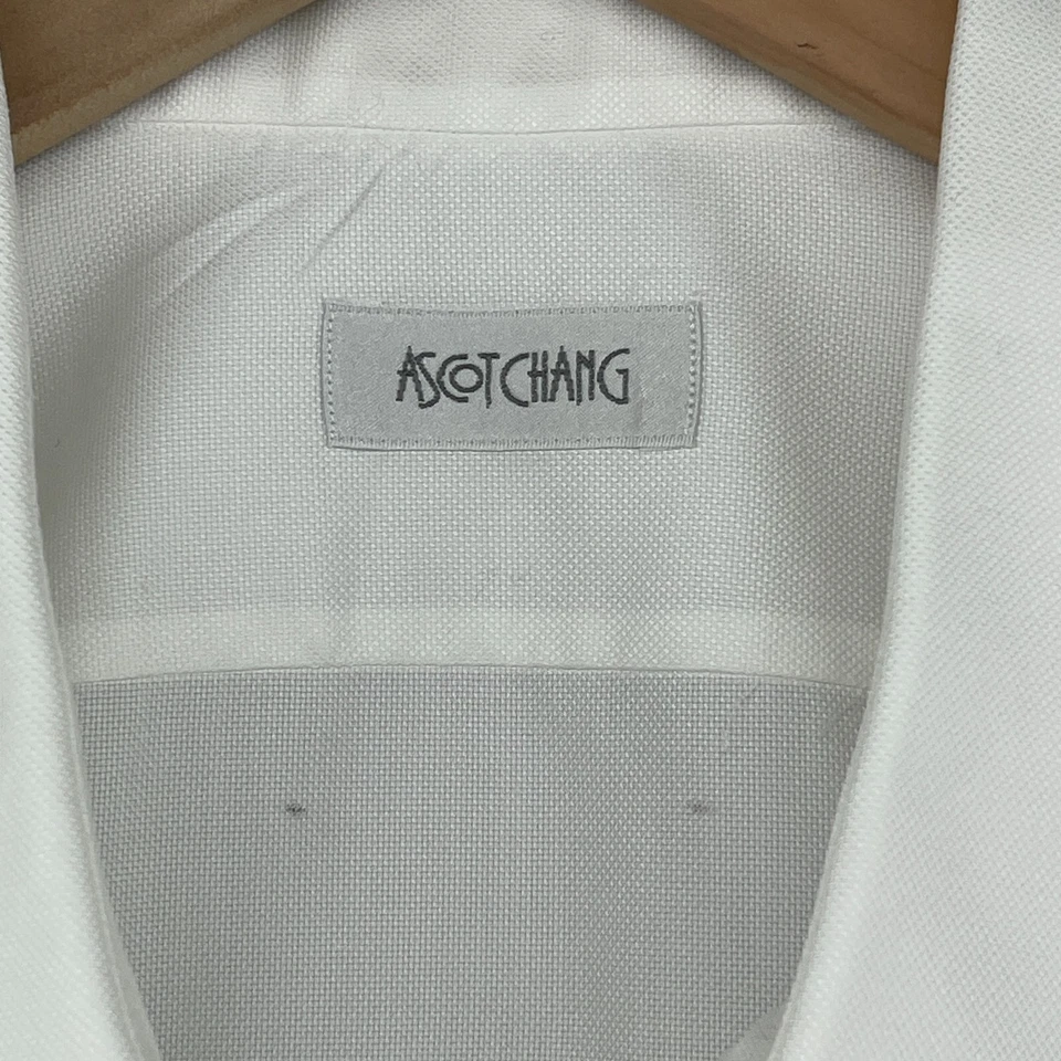 ASCOT CHANG Shirt Mens 17.5/34 THOMAS MASON Button Up French Cuff Monogram White - Image 4 of 4