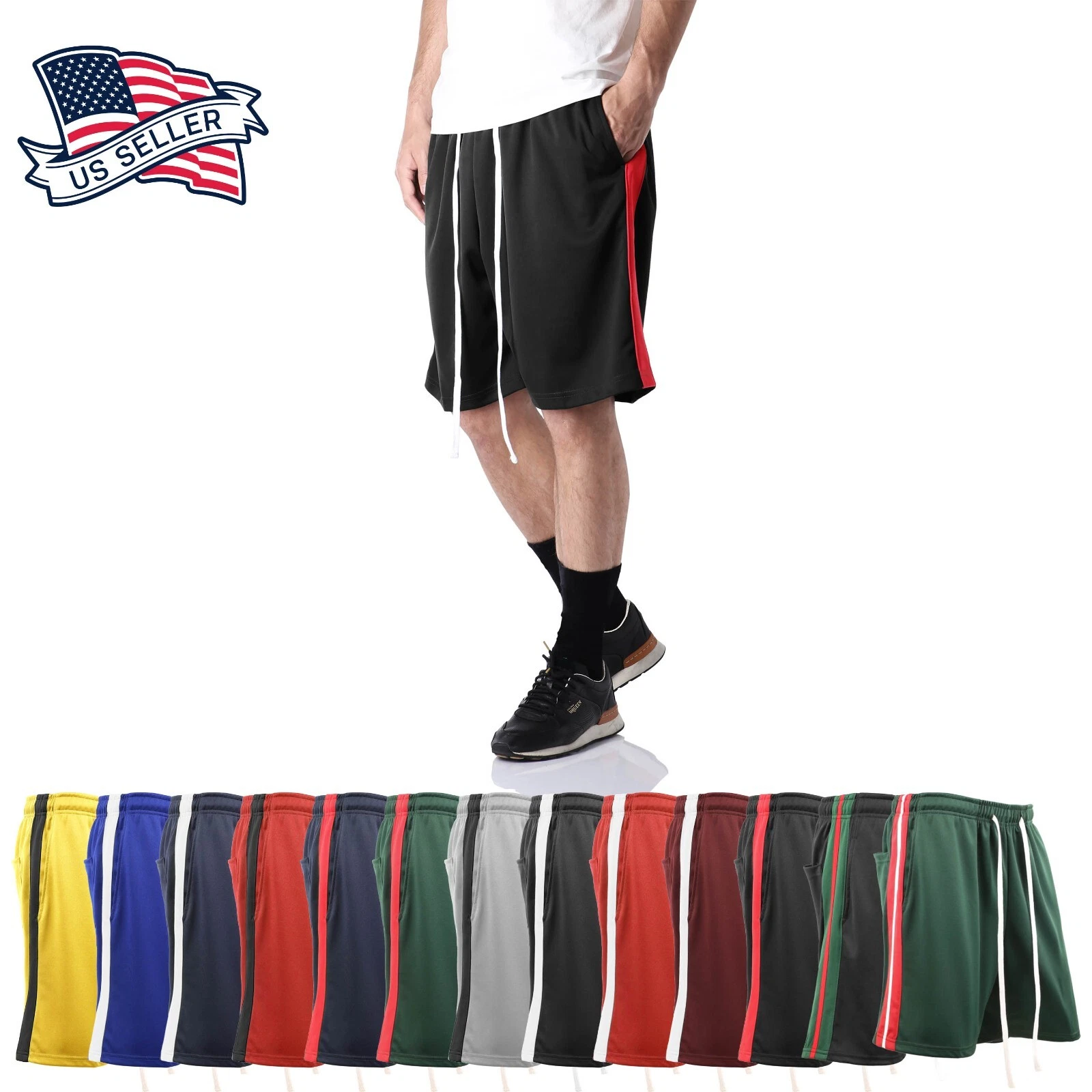 Mens TRACK SHORTS Striped Basketball Pants Training Gym Summer Casual Running