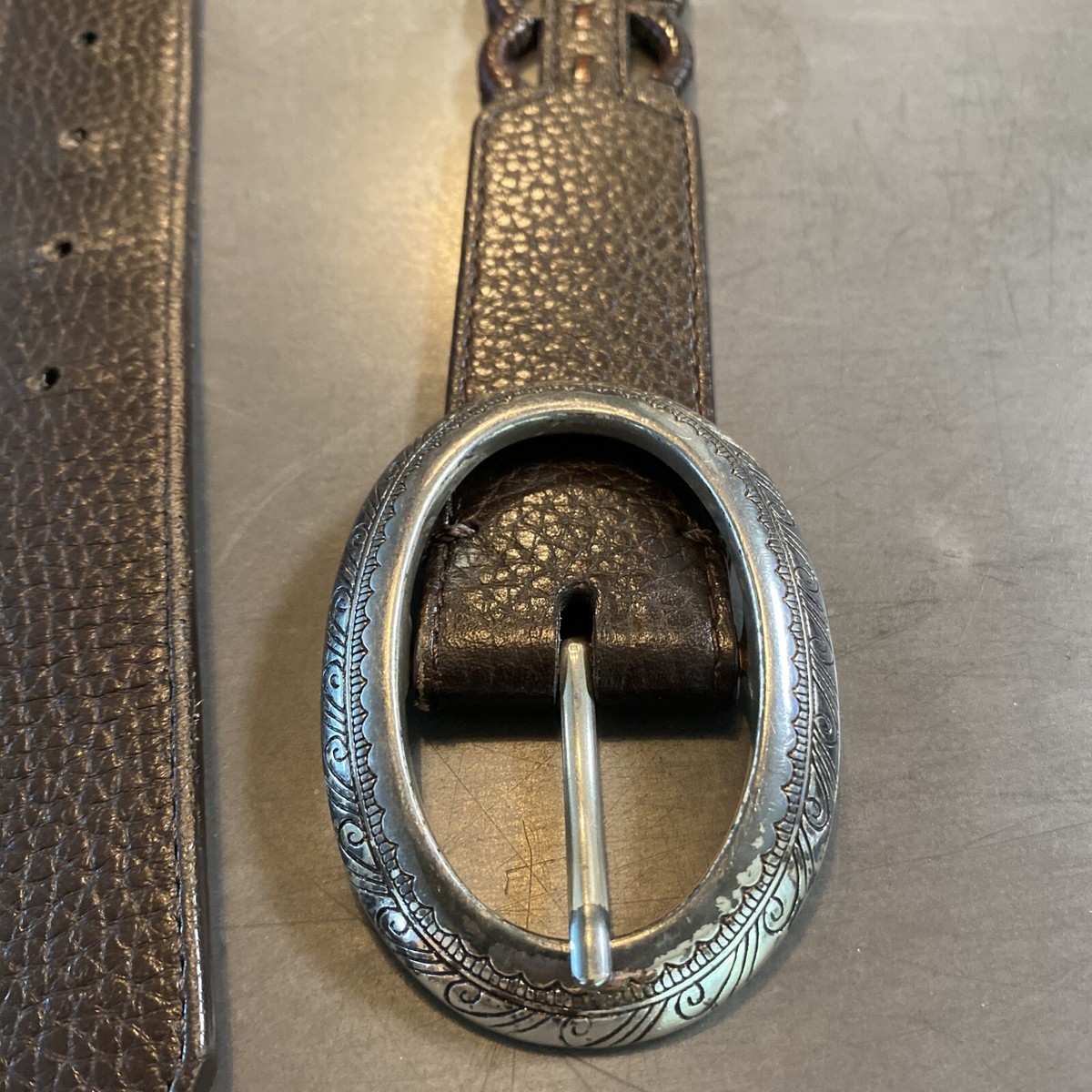 Brighton Lrather Belt Silverplate Oval Buckle Scalloped Cutouts Woven Size 34 Brighton Silver 34 Size Belts for Women for sale | eBay main image 4
