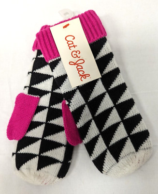 Brand New with tags!  Cat & Jack Girls Mittens (Black/White/Pink pattern) - OSFM