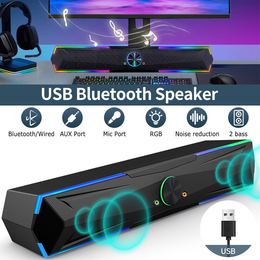 USB Wired/Bluetooth Computer PC Speakers Stereo Bass Subwoofer With AUX Mic