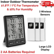 Indoor Outdoor Thermometer Wireless with 3 Remote Sensors, Digital Hygrometer