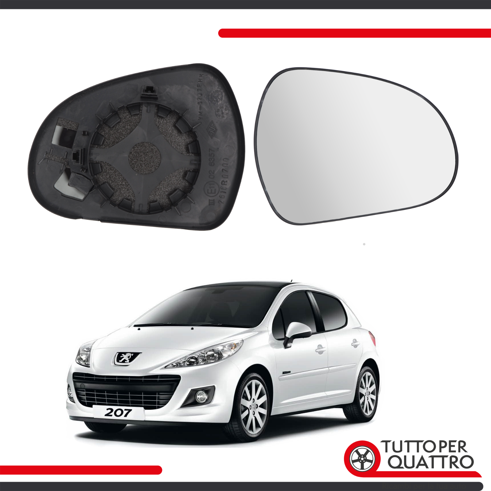 Vetro Specchietto Peugeot 207(2006-2013), 308(2007-2013),Destro,8151CG