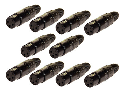 10er Set deetech XLR Stecker, female, 3-polig, schwarz
