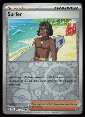 Surfer 187/191 Uncommon Surging Sparks Pokemon Reverse Holo Near Mint