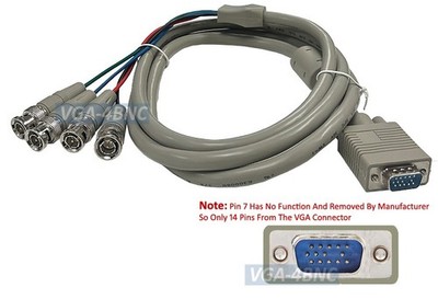 Premium 4 BNC RGB/H+V to D-sub 15-pin VGA Video Adapter Cable - 6