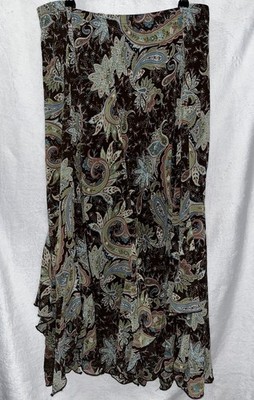 VGT Y2K Cato 22 Skirt Elastic Brown Teal Paisley Print Chiffon Fairy Core Grunge