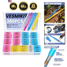 380PCS Heat Shrink Butt Connectors-Marine Grade Waterproof Electrical Wire Co...