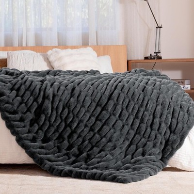 Faux Rabbit Fur Throw Blanket, Soft Plush Cozy Blanket for Couch Bed, Thick