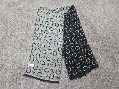 Guess Scarf Womens 64'' x 12'' Black Gray Reversible Monogram Logo