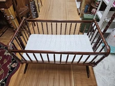 1990's Evenflo Vintage Jenny Lind Wood Style Baby Cradle Rocking Wood Bassinet 
