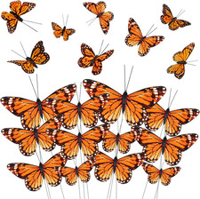 24 Pcs Monarch Butterfly Decorations 4 Size Artificial Monarch Feather Fake B...