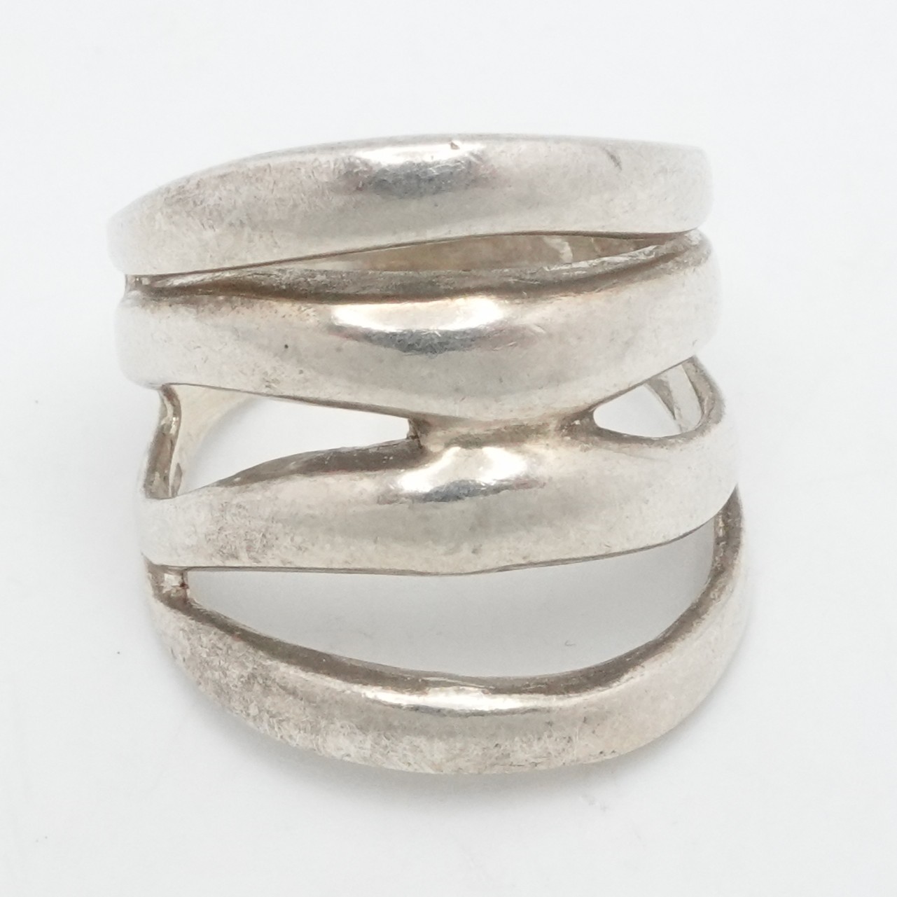 Sterling Silver Openwork Split Modernist Band Rin… - image 1