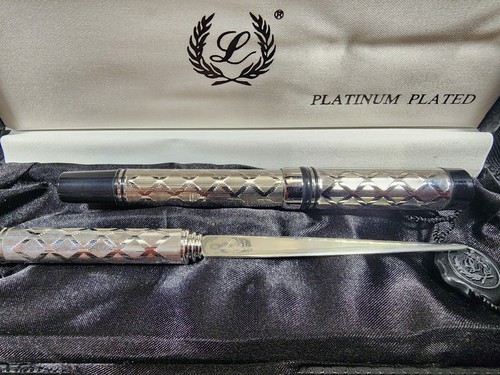 Laban Platinum Diamond Pattern Rollerball Pen w/Letter Opener New In Gift Box - 第 3/3 張圖片