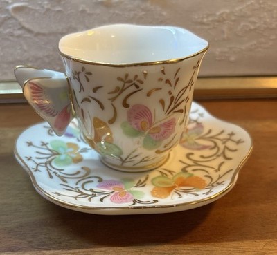 Formalities Pastel Colors Butterfly Demitasse Tea Cup & Saucer By Baum Bros.