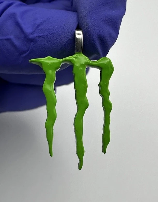 925 Sterling Silver Custom 3D Printed Enamel Monster Energy Logo Pendant | W002 - Image 3 of 4