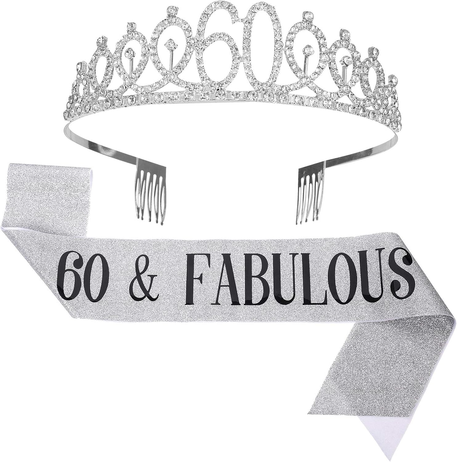 ""60 and Fabulous Sash and Rhinestone Tiara Set,60Th Birthday Gifts Birthday Sash