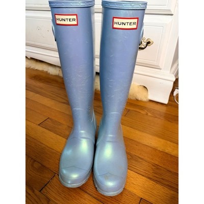 Hunter Womens Original Tall Nebula Blue Iridescent Rain Boots WFT1001NEB Size 6