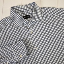 Ermenegildo Zegna Mens Size 43/17 Blue White Plaid Dress Shirt Regular Fit Italy