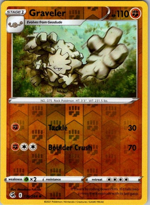 Graveler 136/264 Uncommon Fusion Strike Pokemon Reverse Holo Near Mint