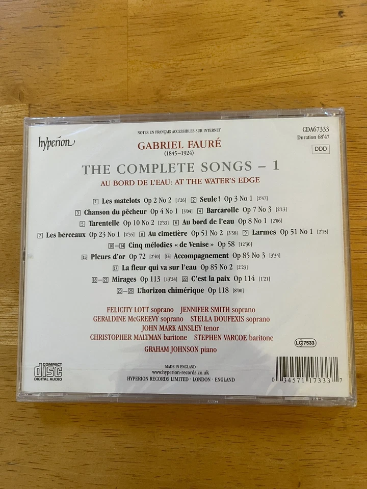 Gabriel FAURE Complete Songs Vol. 1 Au bord de l'eau Hyperion CD Sealed MINT Foto 2 de 2