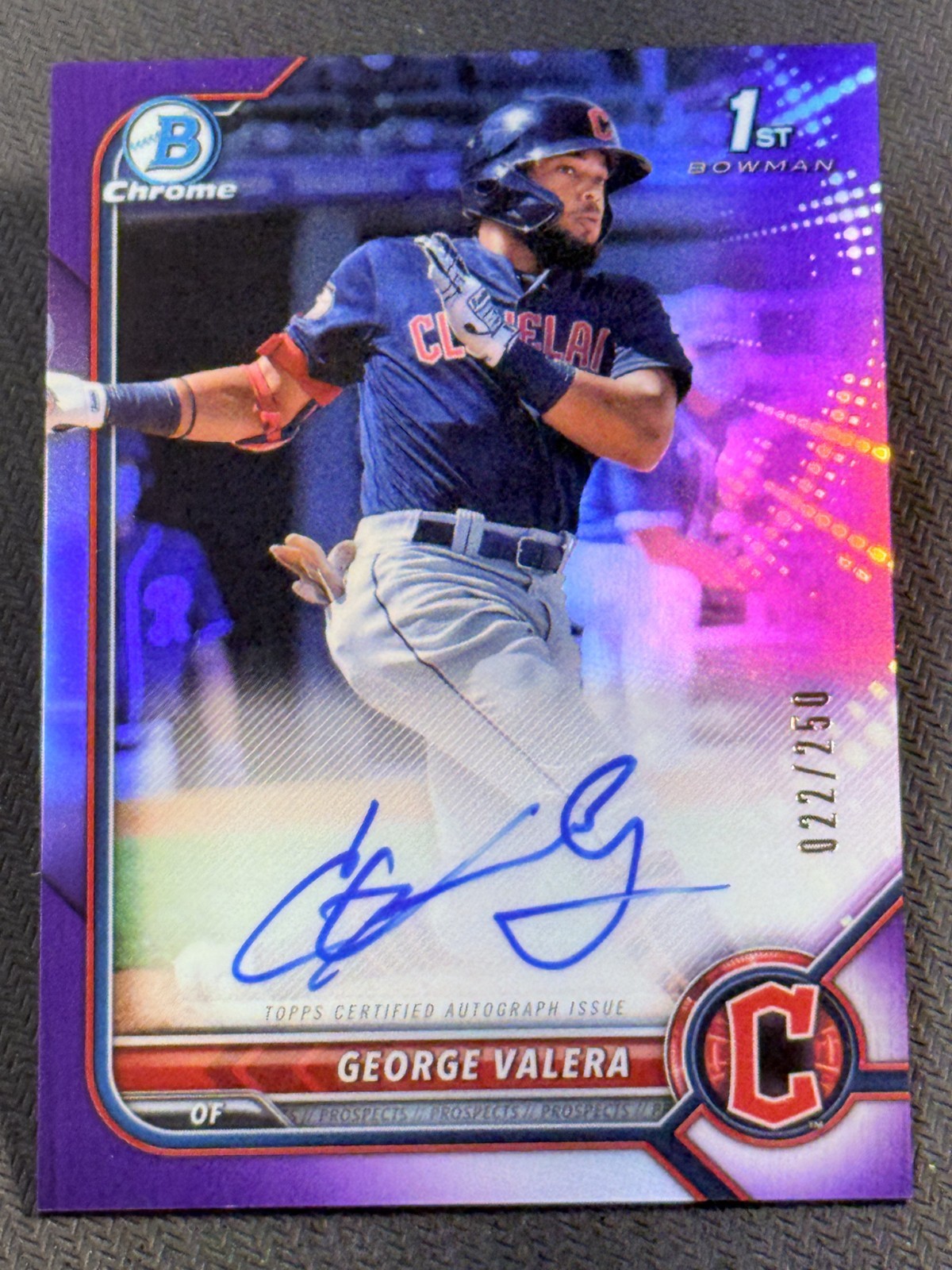 2022 Bowman Chrome 1st PURPLE REFRACTOR PROSPECT ROOKIE AUTO George Valera /250