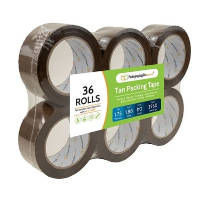 Tan Box Carton Sealing Packing Tape 1.88 Inch x 110 Yards 36 Rolls 1.75 Mil