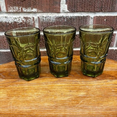 Vintage Henry Ford Museum Fostoria Argus Green 5.25  Tumblers Set of 3