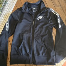 NIKE Track Jacket Youth Size L Full Zip Black With Logo On Sleeve And Chest