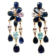 925 Sterling Silver Blue Sapphire Iolite Zircon Topaz Earrings 18K Gold Plated