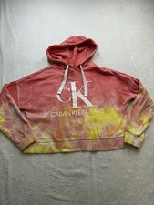 Calvin Klein Pullover Hoodie Pink Tie Dye Hombre Crop Top Sweatshirt Sweater XS
