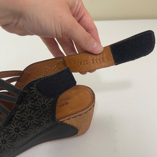 Spring Step Inocencia Womens 37 / 6.5-7 Black Leather Slingback Wedge Sandals - Picture 9 of 12