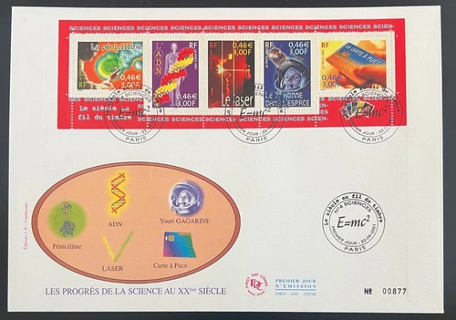 AtoZ. France 2001 FDC Science in 20th Century Space Laser Medicine DNA