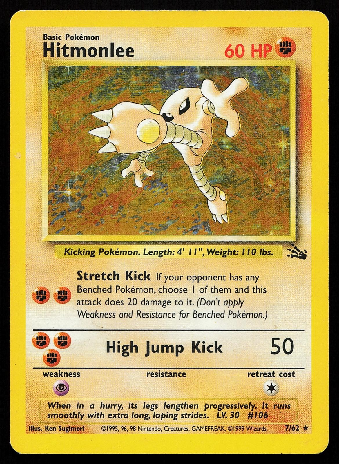 Hitmonlee 7/62 Unlimited Holo Rare Fossil Pokemon Card