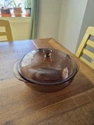 VTG Pyrex 2Qt Amber Brown Glass Round Casserole Baking Dish #024 W/lid #624-C