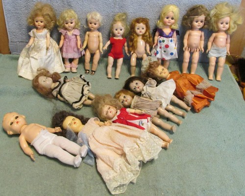 15 Vtg Pam & Other 8" & 9" Hard Plastic Walker Dolls Lot~Most Dressed~Variety