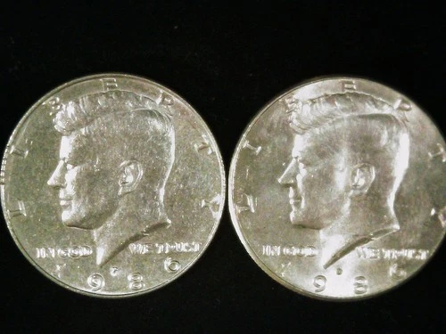 1986-P and D Kennedy Half Dollars (2 coins) AU++. Free Shipping!