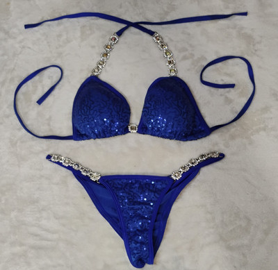 Angel Competition NPC/IFBB Bikini Suit Blue Sequin Competition Scrunch Sparkly