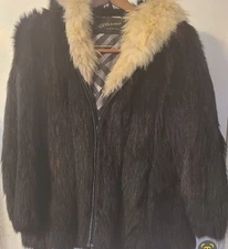  Hooded Skunk Fur Jacket. Costom Made. Sz. Small.  Red Highlights. See Pics