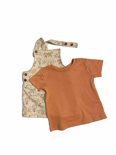Romper Shortalls Brown Animal Print Jon Jon Baby Boy 12M 18M NEW Shirt Rust 23) - Picture 3 of 5