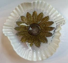 9" Northwood Signed Grannycore Opalescent Ruffled Bowl “Leaves & Beads" Dish