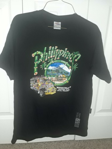 Dibuho Mayon Volcano T-shirt Jeep Bus Philippines Hand Painted Mens Size L