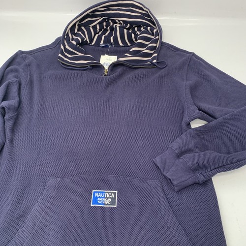 Maglione Nautica American Yachting da uomo grande cappuccio cotone blu navy oversize nuovo - Foto 6 di 11