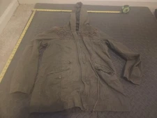 Me Jane Women's Green Zip Up Button Hooded Utility Jacket Size large #S152