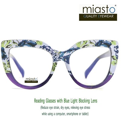 MIASTO JACKIE O SQUARISH CAT EYE COMPUTER READING GLASSES+1.75 PURPLE~OVERSIZED