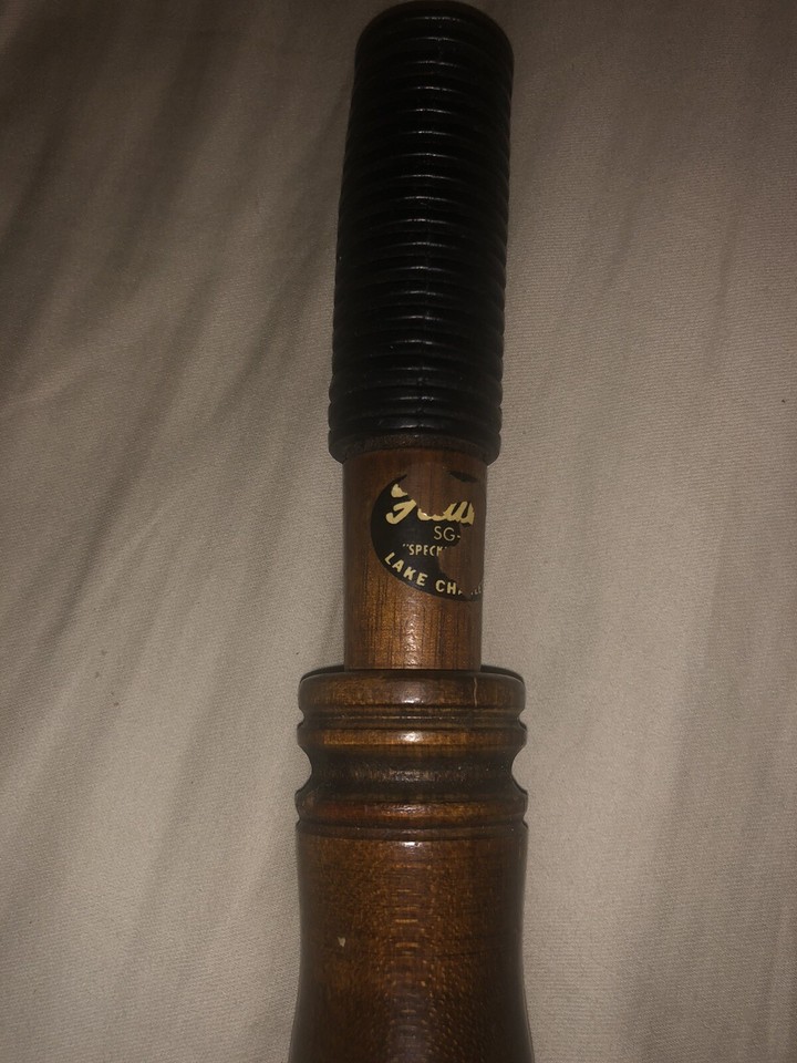 duck call think it is faulks sticker is peeled made in lake charles, la