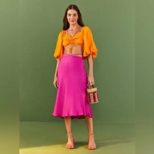 FARM RIO PINK TIED MIDI SKIRT SIZE SMALL MSRP: 135.00